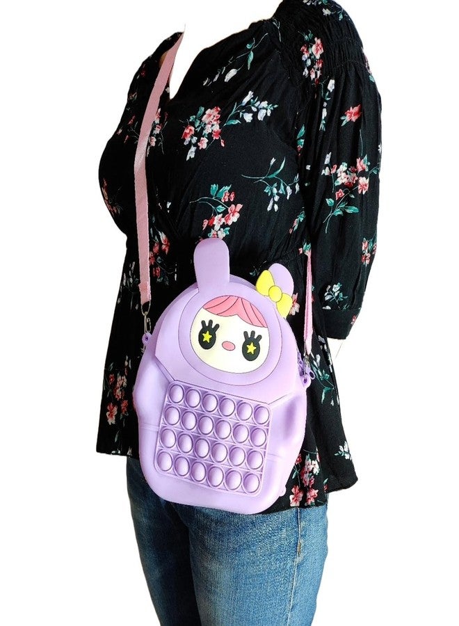 Valente Universal Cute Cartoon Silicone Zipper Purse Pouch/Side Shoulder Bag for Kids & Girls (25cm*21cm). (Purple) - Image 5