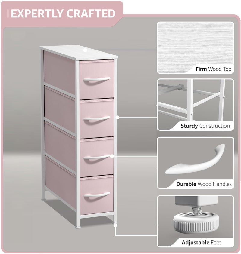Sorbus Kids Narrow Dresser with 4 Drawers - Vertical Slim Storage Chest of Drawers with Steel Frame, Wood Top & Easy Pull Fabric Bins for Small Spaces, Closets, Bedroom, Bathroom & Laundry - Image 2