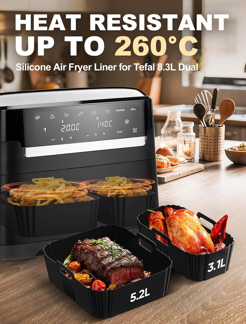 بطانة قلاية الهواء السيليكونية لـ Tefal سعة 8.3 لتر مزدوجة، ملحقات قلاية الهواء لـ Tefal Easy Fry سعة 8.3 لتر، Lakeland Air Fryer سعة 8 لتر، Tower T17099 سعة 5.2 لتر/3.3 لتر و Salter EK5729 درج مزدوج سعة 5.5 لتر/3.5 لتر (قطعتان أسود) - Image 2