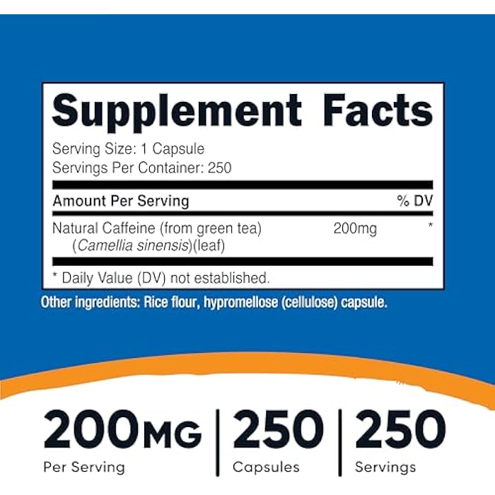 Nutricost Natural Caffeine 200mg, 250 Vegetarian Capsules - Gluten Free, Non-GMO - Image 2