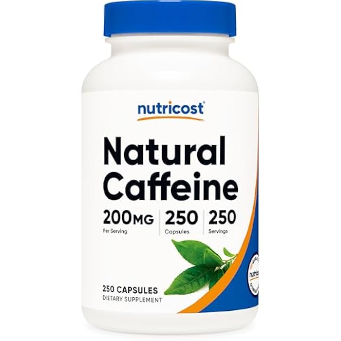 Nutricost Natural Caffeine 200mg, 250 Vegetarian Capsules - Gluten Free, Non-GMO - Image 1