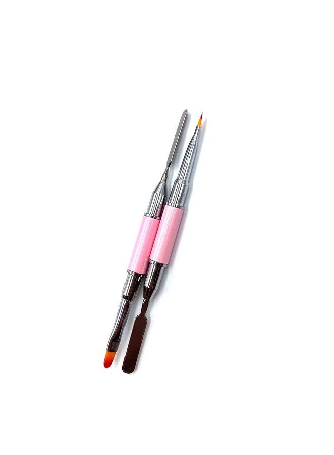 Aliotech 2 Pack Of Polygel Brush And Picker Dualended 2 In 1 Design Stainless Steel Gel Nail Brush Polygel Slice Tool For Polygel Uv Gel Acrylic Nails Extension Quick Building Gel(Light Pink) - Image 2
