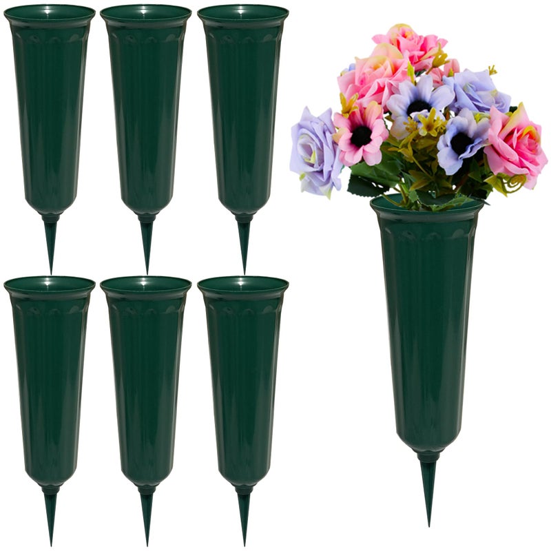 OTDCGI Memorial Floral Vases, Cemetery Vase, Headstones Flower Holder, Grave Cone Vase, Flower Pots for Outdoor Plants, Decorative Plastic Containers (Set of 6, Green) - Image 1