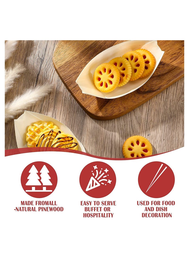 SYOSI 100Pcs Wood Serving Boats Disposable Bamboo Wood Boats Dishes Plates Wooden Snack Bowls Food Serving Tray Japanese Sashimi Sushi Boat Light Brown for Party Foods Snacks Canap Large - Image 2