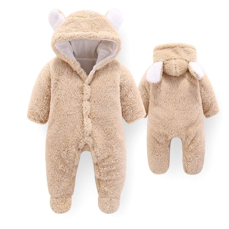 Winmany Newborn Baby Cartoon Bear Snowsuit Winter Coat Fleece Hooded Romper Jumpsuit - Image 3