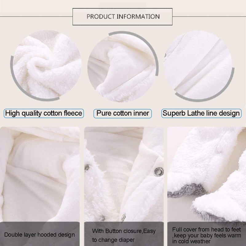 Winmany Newborn Baby Cartoon Bear Snowsuit Winter Coat Fleece Hooded Romper Jumpsuit - Image 4