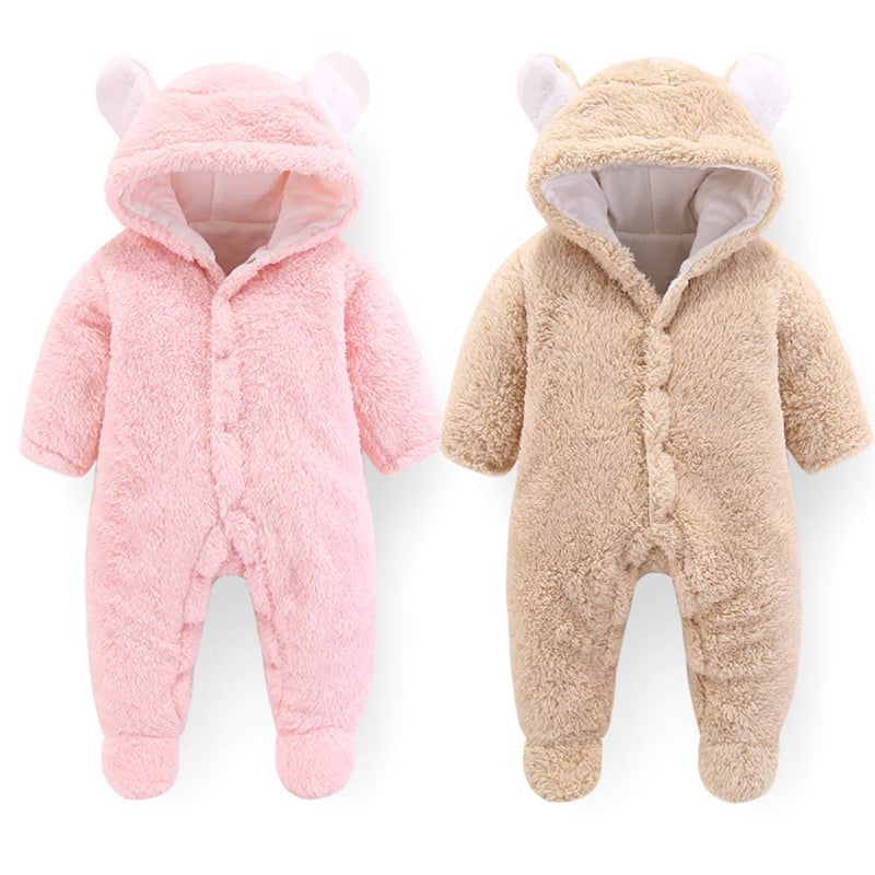 Winmany Newborn Baby Cartoon Bear Snowsuit Winter Coat Fleece Hooded Romper Jumpsuit - Image 2