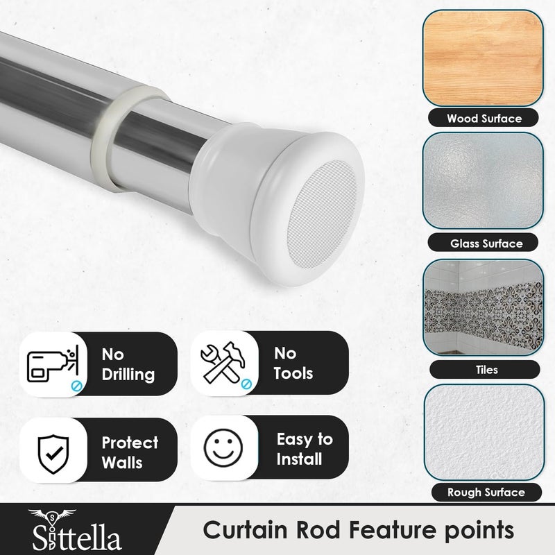 Sittella (105Cm To 170Cm) Extendable Shower Curtain Tension Rod Non-Drilling Anti-Skid Spring Pull Rod -Stainless Steel, White-Silver - Image 4