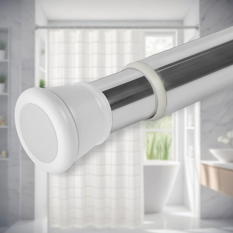 Sittella (105Cm To 170Cm) Extendable Shower Curtain Tension Rod Non-Drilling Anti-Skid Spring Pull Rod -Stainless Steel, White-Silver - Image 1