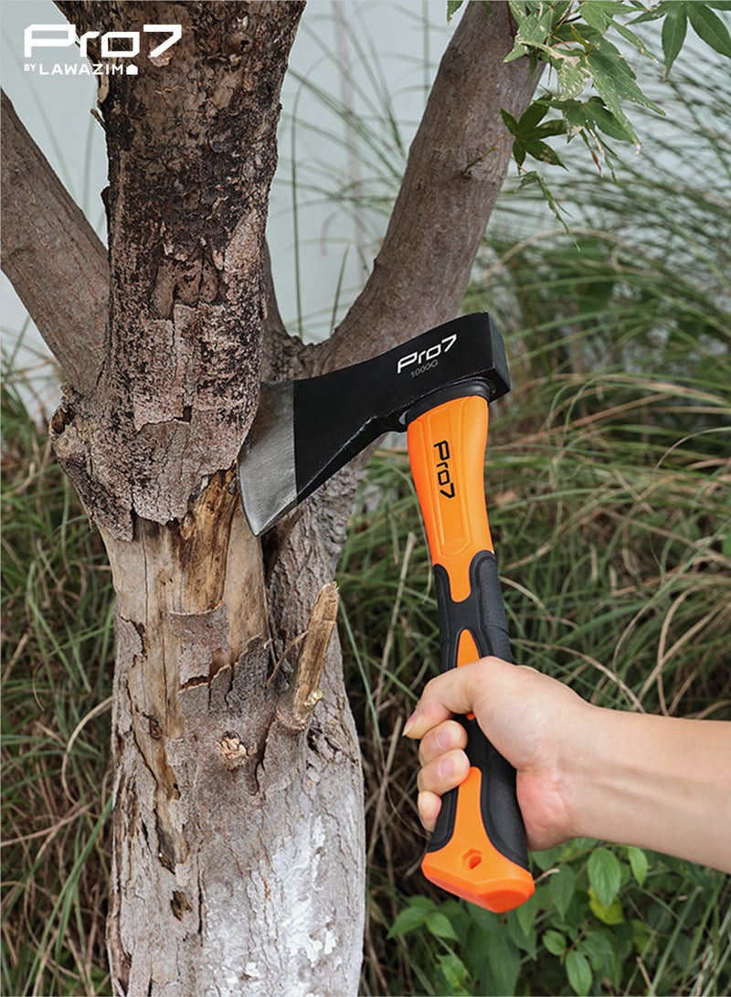 LAWAZIM Pro7 Axe with Fiber Handle -1000g- Lightweight Wood Chopping and Camping Axe with Anti-Slip Grip, Shock-Absorbing Fiberglass Handle & Rust-Resistant Head for Gardening, Firewood & Outdoor Use - Image 5