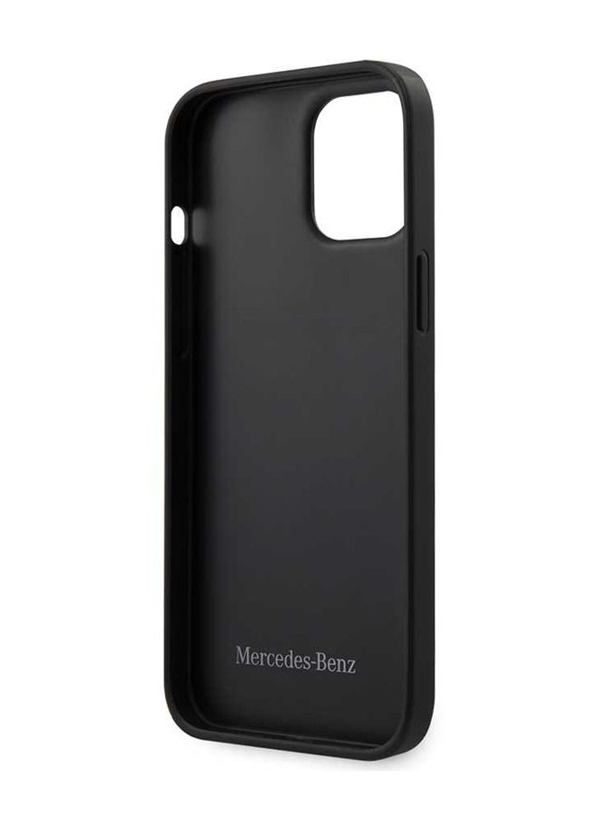 Mercedes-Benz iPhone 12 / 12 Pro Hard Case 6.1inch Genuine Leather Back Cover with Carbon Fiber and Metal Star Logo - Black  - Image 5
