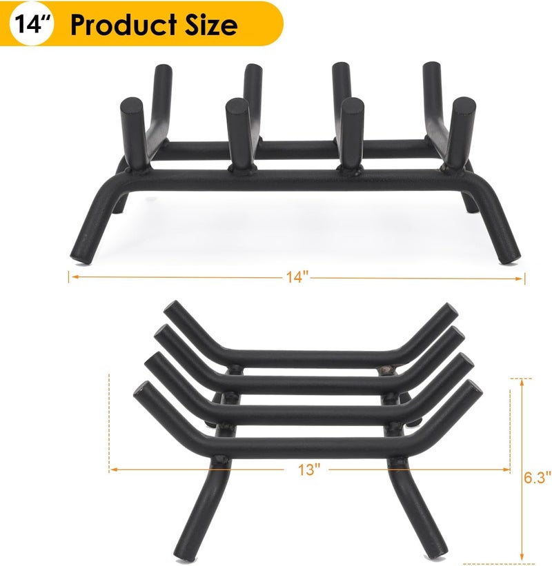 إسكدنيا Fireplace Grate 14inch Heavy Duty - Fireplace Log Holder | Fire Place Grate Cast Iron | Wood Stove Wrought Rack | Firewood Log Fire Pit Tray for Indoor  Outdoor Kindling Tool Camping - Image 3