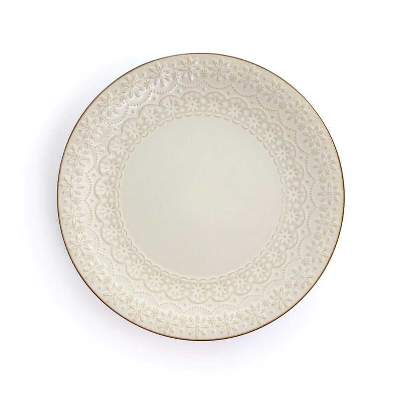 Elama Embossed Scalloped Stoneware Dinnerware Dish Set, 16 Piece, Ivory - Image 3
