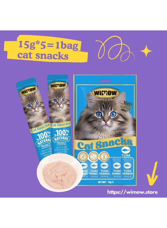 wimow (15 Pieces) Cat Treats, Tuna Salmon,Chicken, Adult Cat, 5 Pack, 0.5 oz Each, High Protein Cat Food, Stripe Shape, Wet Food Cat Treats, Hairball Control, Pet Supplies -3 Pack, Mixed Flavors - Image 5