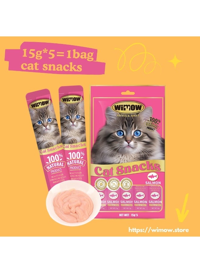 wimow (15 Pieces) Cat Treats, Tuna Salmon,Chicken, Adult Cat, 5 Pack, 0.5 oz Each, High Protein Cat Food, Stripe Shape, Wet Food Cat Treats, Hairball Control, Pet Supplies -3 Pack, Mixed Flavors - Image 4