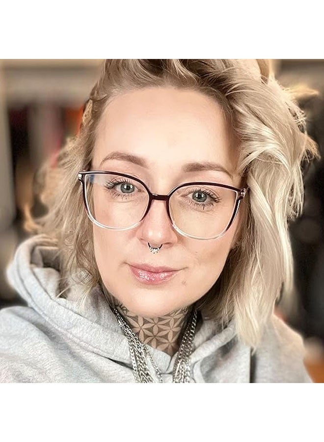 2-Piece Set Blue Light Blocking Glasses,  Cat Eye Glasses Frame For Women With Non-prescription Lens（Glasses + Glasses Case） - Image 4