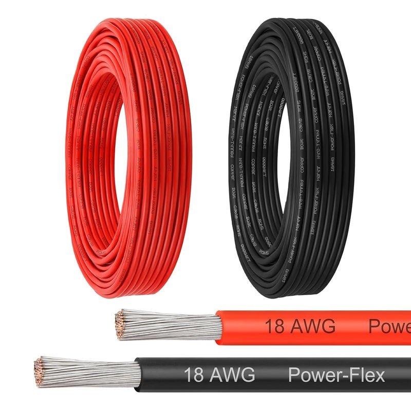 XRDS -RF سلك بحري 18 AWG، 30 قدم أحمر و 30 قدم أسود كابل قارب نحاسي مطلي، سلك كهربائي بحري فائق المرونة 18 قياس للإشارات وأجهزة الاستشعار وإلكترونيات القارب ذات الجهد المنخفض - Image 1