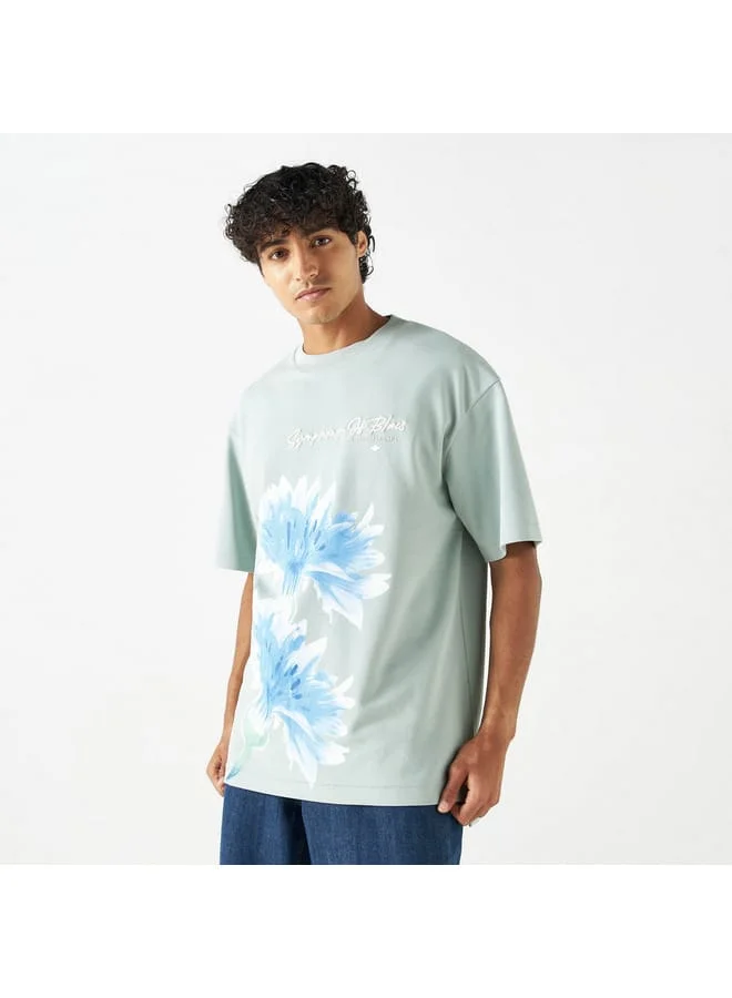 لي كوبر Lee Cooper Printed T-shirt with Short Sleeves and Crew Neck