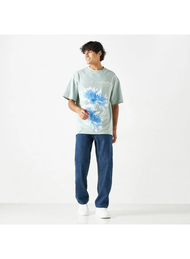 لي كوبر Lee Cooper Printed T-shirt with Short Sleeves and Crew Neck