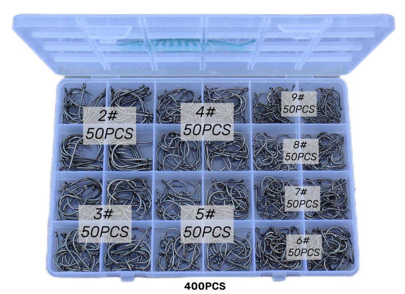 Anmuka Freshwater Saltwater Fish Hooks Bulk Fishing Hooks Set Worm Catfish Hooks Fish Gear Equipment Supplies(400 PCS) - Image 2