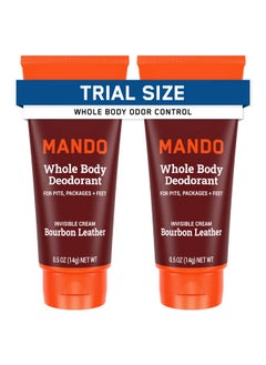 Mando Mando Whole Body Deodorant - Mini Travel Size Invisible Cream Tube - 72 Hour Odor Control - Aluminum and Baking Soda Free, Skin Safe - .5 oz (Pack of 2) (Bourbon Leather)  - Image 1