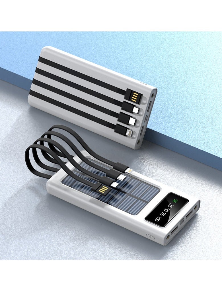 Digital display solar power bank 20000 mAh large capacity camping mobile power supply with charging cable (white)  - Image 5