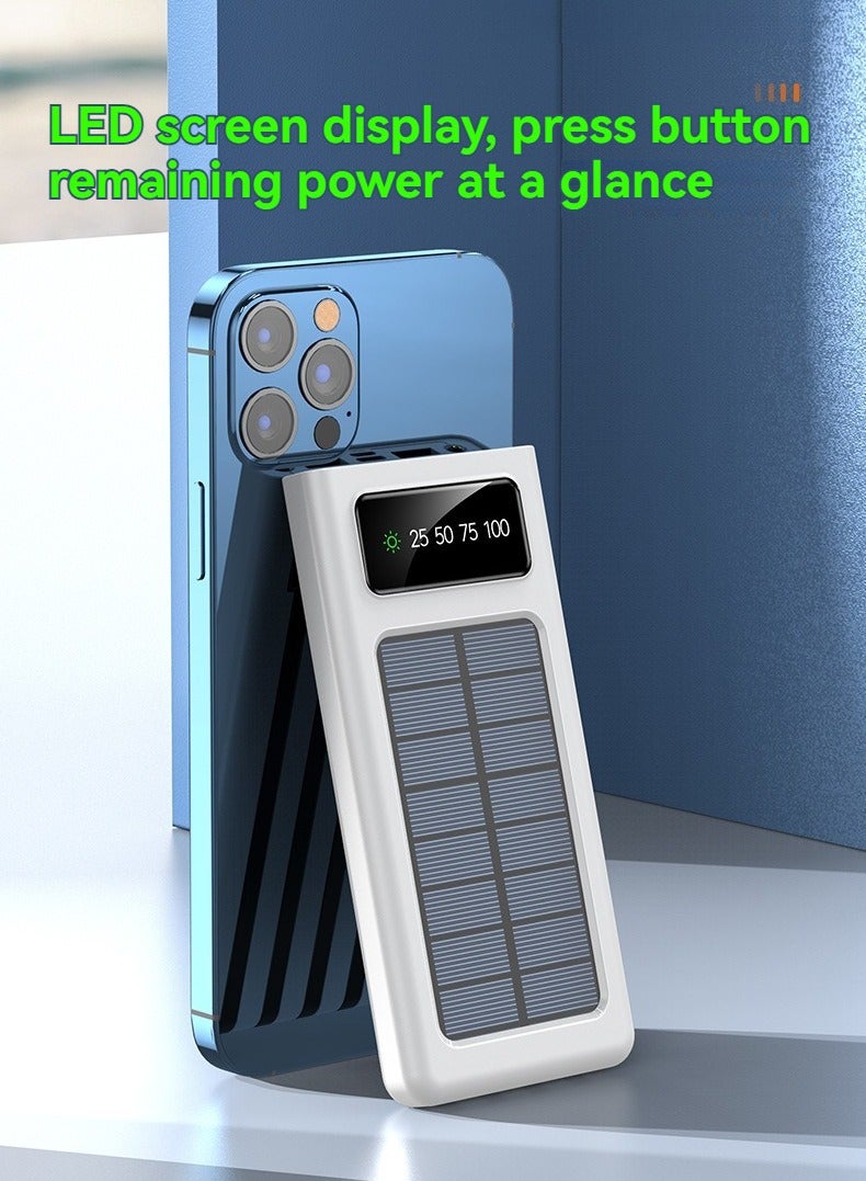 Digital display solar power bank 20000 mAh large capacity camping mobile power supply with charging cable (white)  - Image 4