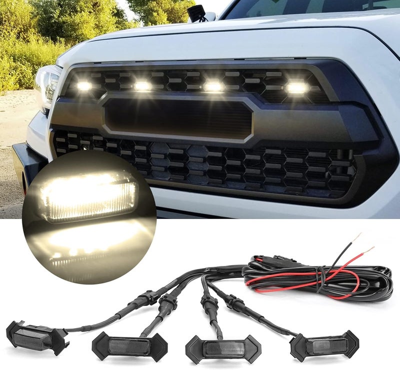 OXILAM LED Grille Lights 4 PCS with Harness & Fuse Adaptor for Toyota Tacoma TRD PRO 2016-2023 - Image 1
