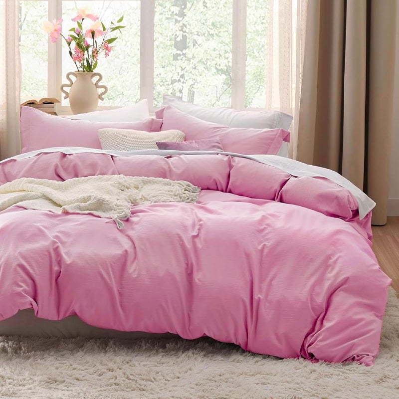 MUSA MUSA® Premium Comforter Set with 100% Cotton, Comfy 1 Comforter Cover & 2 Pillow Shams - Stain Free Duvet Cover for Bedrooms | Washable & Wrinkle Free (Pink, Full - 200 x 200cm) - Image 1