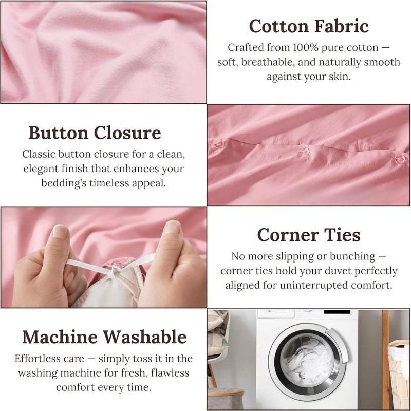 MUSA MUSA® Premium Comforter Set with 100% Cotton, Comfy 1 Comforter Cover & 2 Pillow Shams - Stain Free Duvet Cover for Bedrooms | Washable & Wrinkle Free (Pink, Full - 200 x 200cm) - Image 5