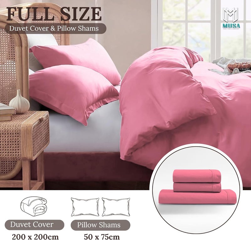 MUSA MUSA® Premium Comforter Set with 100% Cotton, Comfy 1 Comforter Cover & 2 Pillow Shams - Stain Free Duvet Cover for Bedrooms | Washable & Wrinkle Free (Pink, Full - 200 x 200cm) - Image 2