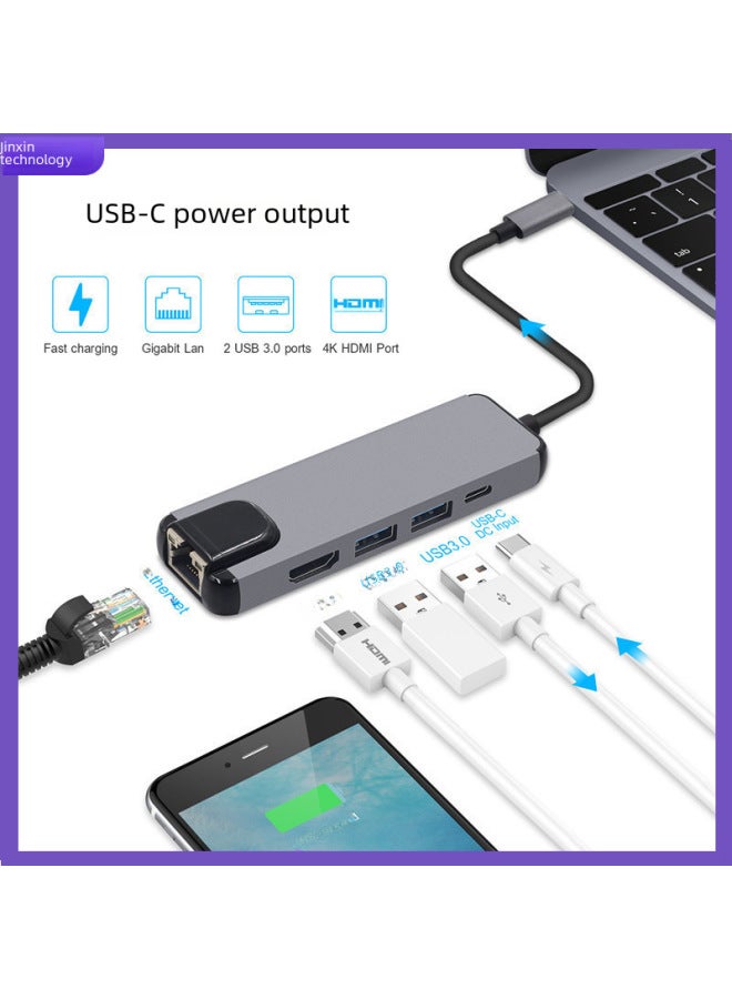 نيوترل محطة إرساء 5 في 1 من نوع C إلى HDMI + RJ45 + USB 3.0 + شحن سريع PD جيجابت لابتوب ماك بوك - Image 2