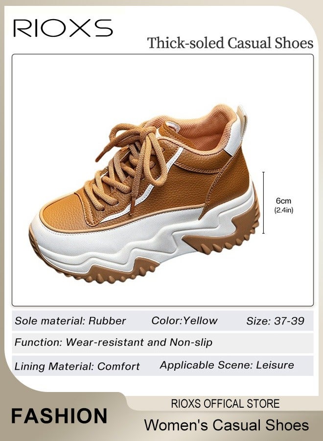 RIOXS Women's Sports Shoes, Leather Platform Wedge Sneakers, Non-Slip Hiking Shoes, Casual Walking Shoes, Outdoor Shock Absorbing Trainers For Jogging Running Trips, Ladies Athlesiure Trainers  - Image 5