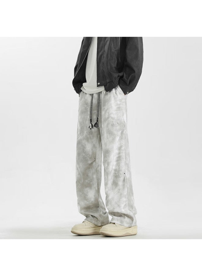 Dingfengbaoluo Men's American Style Dirty Casual Pants Spring Summer Loose Straight Wide Leg High Street Trousers Ss16 Gray XL - Image 2