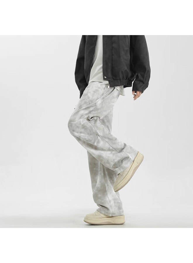 Dingfengbaoluo Men's American Style Dirty Casual Pants Spring Summer Loose Straight Wide Leg High Street Trousers Ss16 Gray XL - Image 3