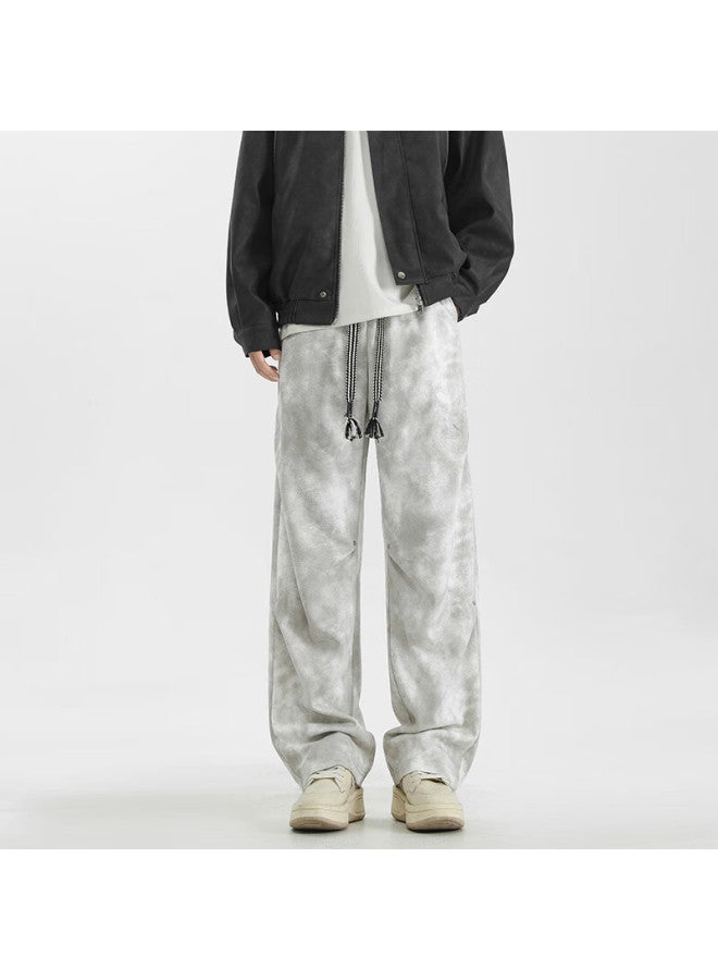 Dingfengbaoluo Men's American Style Dirty Casual Pants Spring Summer Loose Straight Wide Leg High Street Trousers Ss16 Gray XL - Image 5