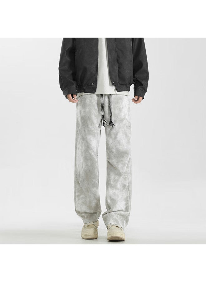Dingfengbaoluo Men's American Style Dirty Casual Pants Spring Summer Loose Straight Wide Leg High Street Trousers Ss16 Gray XL - Image 1