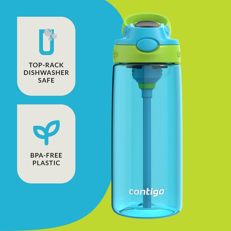 Contigo Kids 20oz 2-Pack Aubrey Water Bottles with Cleanable Silicone Straw, Spill-Proof Lid, Dishwasher Safe, Blue Raspberry/Cool Lime & Blueberry/Juniper, BPA-free - Image 4