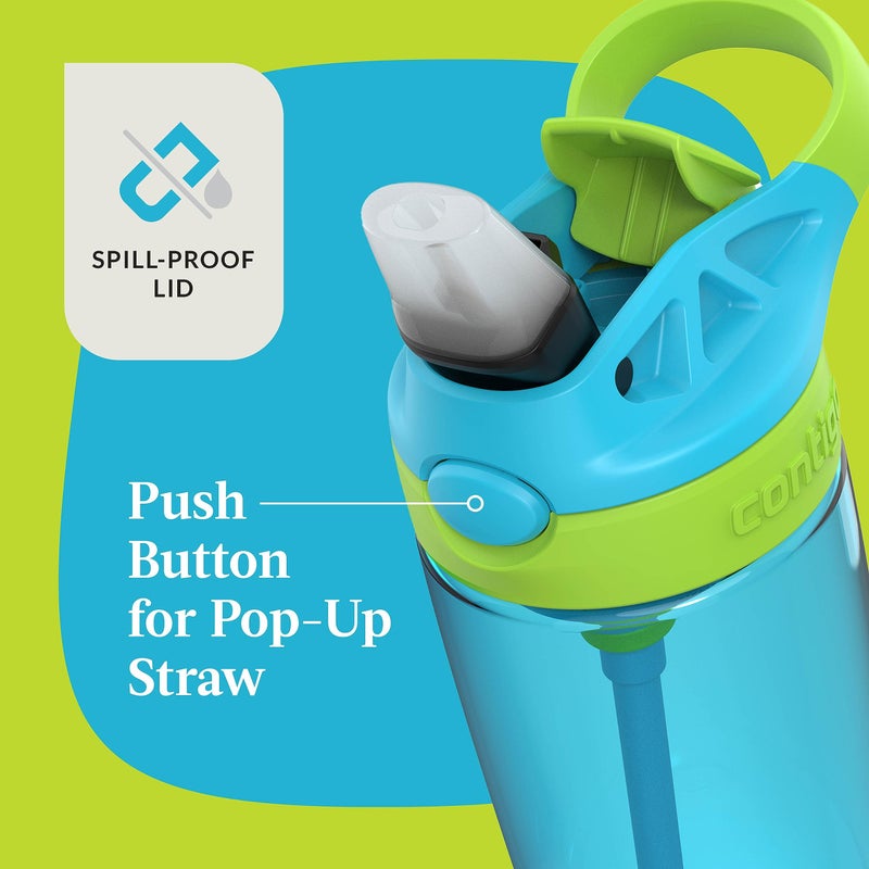 Contigo Kids 20oz 2-Pack Aubrey Water Bottles with Cleanable Silicone Straw, Spill-Proof Lid, Dishwasher Safe, Blue Raspberry/Cool Lime & Blueberry/Juniper, BPA-free - Image 2