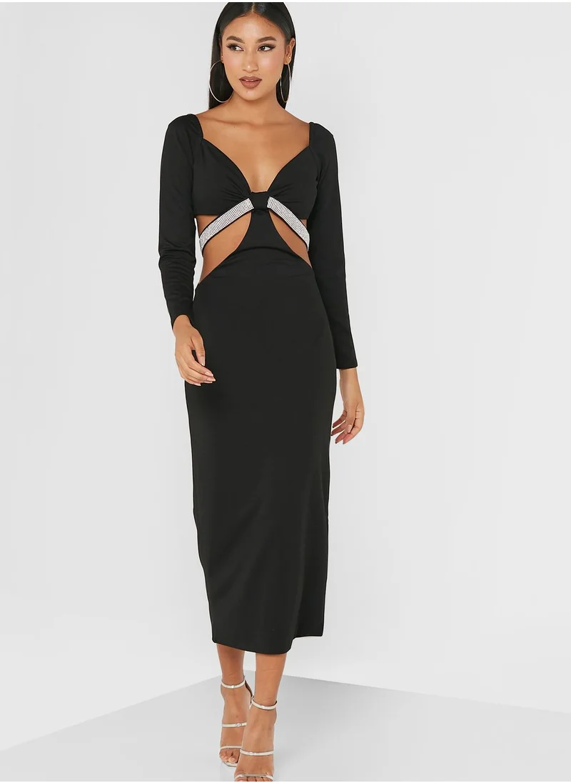 Yaura Contrast Cut Out Detail Bodycon Dress