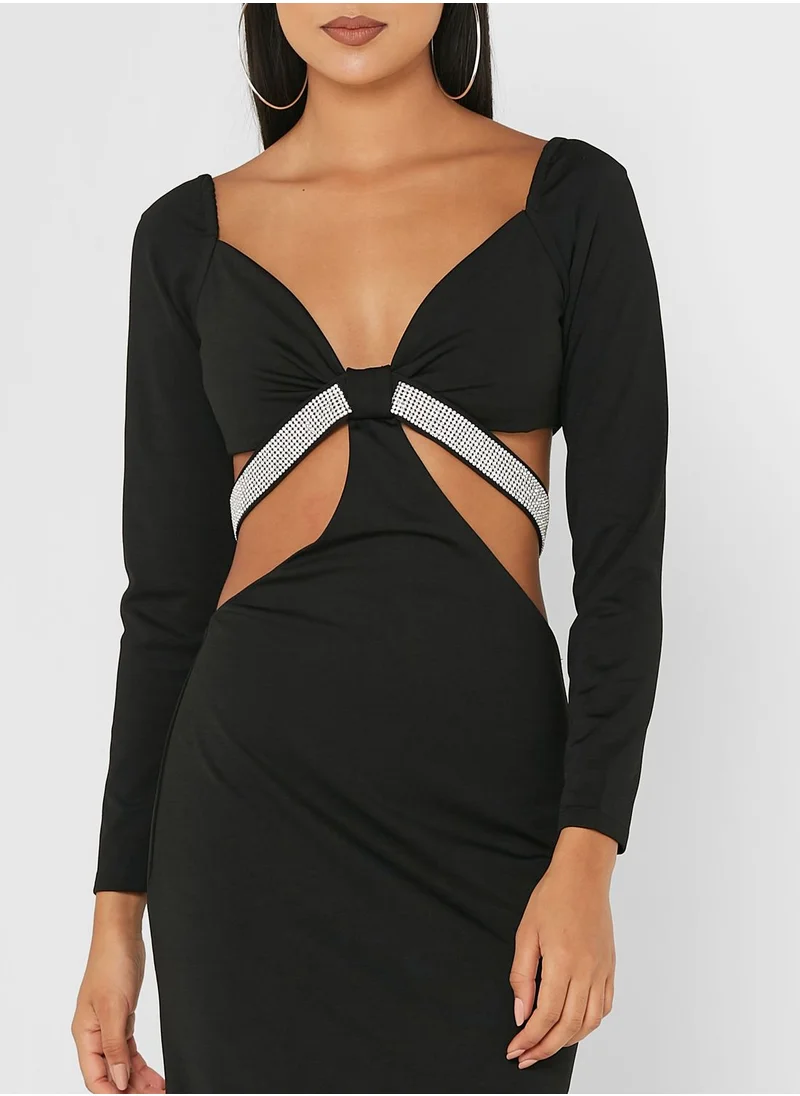 Yaura Contrast Cut Out Detail Bodycon Dress