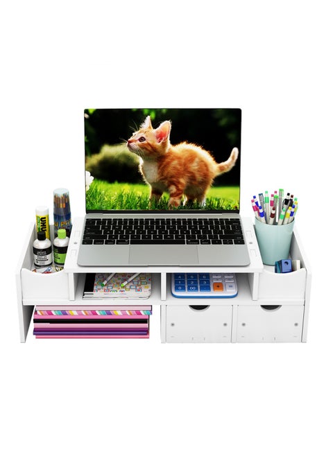 Office Desktop Computer Booster Stand with Drawer Organizer Desktop Monitor Stand Laptop Booster Base