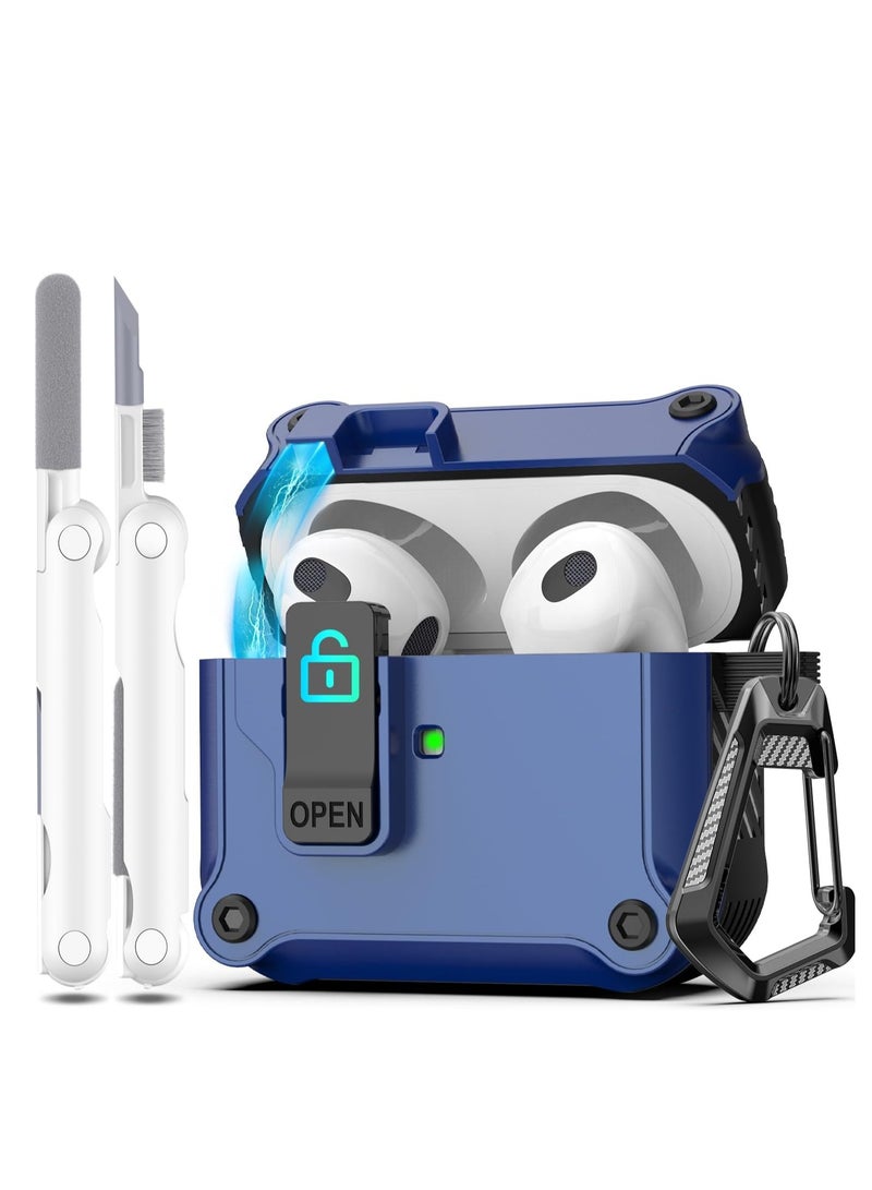 Airpods 4 Case Cover for Women Men with Cleaner Kit, Automatic Security Locking Case for Airpods 4th Generation 2024 Front LED Visible Blue - Image 1
