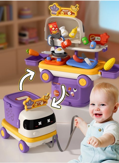2 in 1 Pretend Play Car Toy Set Children Kitchen Game Toy with 2 Forms Can be Freely Transformed