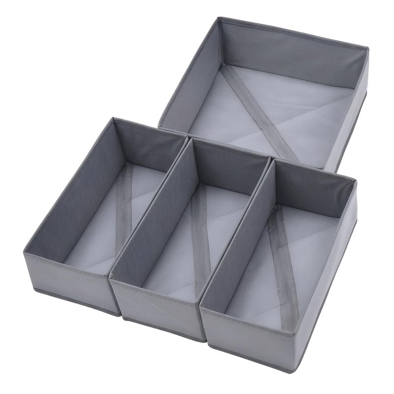 Bructhun Foldable Fabric Drawer Organizer Set 4 Pack Dresser Dividers - Sock Underwear Storage Bins Gray - Image 1