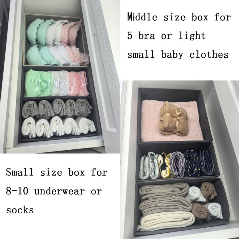 Bructhun Foldable Fabric Drawer Organizer Set 4 Pack Dresser Dividers - Sock Underwear Storage Bins Gray - Image 5