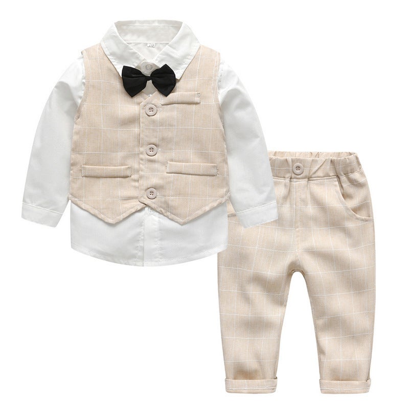 Spring Toddler Boys Gentleman Vest Set Beige