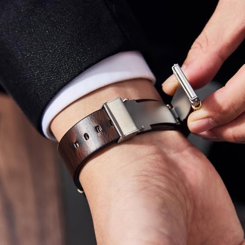 Getalia leather Watch Band Foldover Clasp Retro Oil wax Genuine Leather,18mm 19mm 20mm 21mm 22mm Quick Release Replacement Watch Straps for Men and Women (Coffee Band Width-19mm) - Image 3