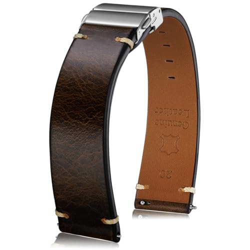 Getalia leather Watch Band Foldover Clasp Retro Oil wax Genuine Leather,18mm 19mm 20mm 21mm 22mm Quick Release Replacement Watch Straps for Men and Women (Coffee Band Width-19mm) - Image 1