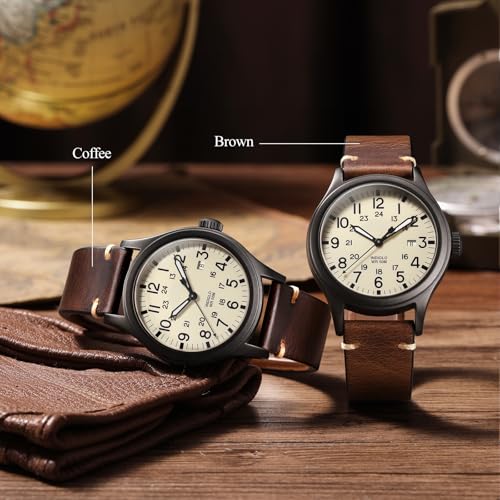 Getalia leather Watch Band Foldover Clasp Retro Oil wax Genuine Leather,18mm 19mm 20mm 21mm 22mm Quick Release Replacement Watch Straps for Men and Women (Coffee Band Width-19mm) - Image 4